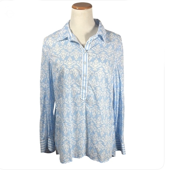 Talbots Blue Long Sleeve Button Down tunic  Shirt with Notched Collar - Picture 1 of 6